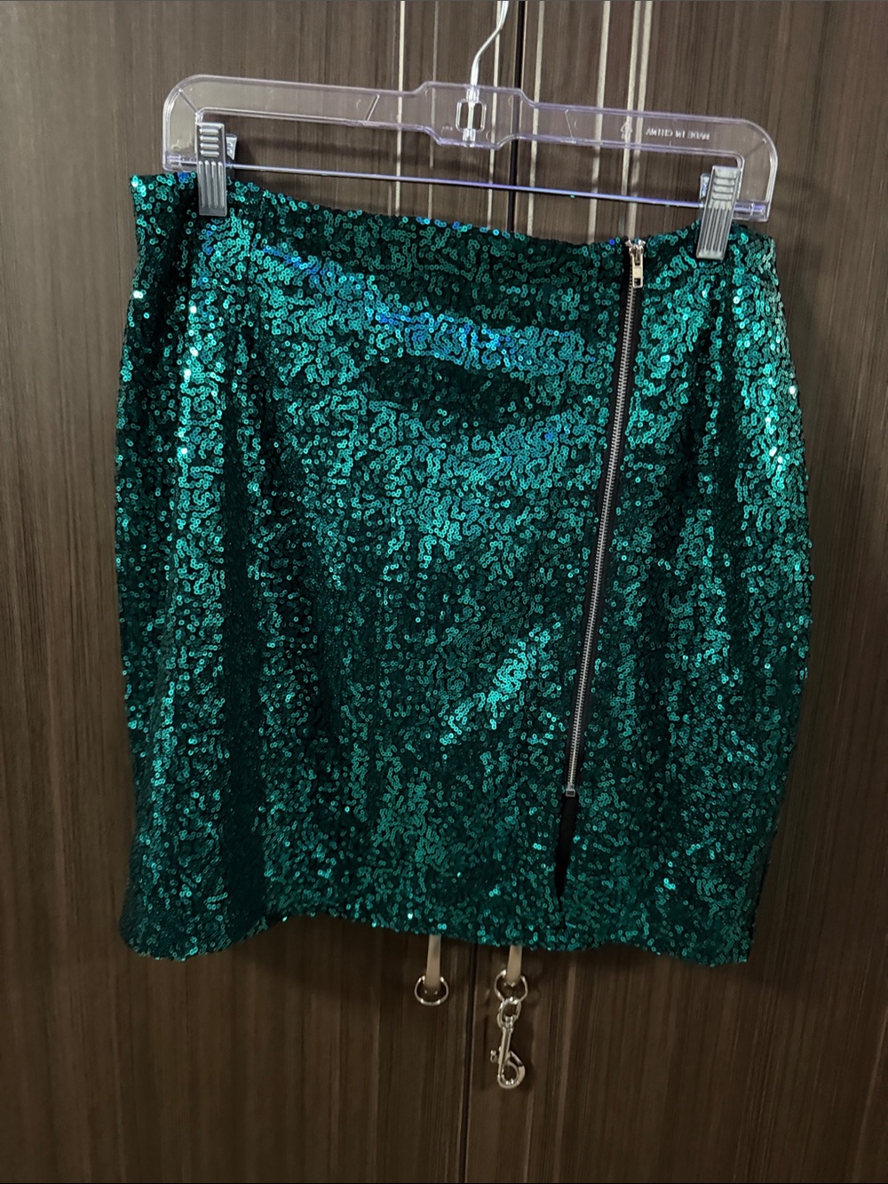 Green Sequin Mini‎ Skirt with Front Exposed Zip